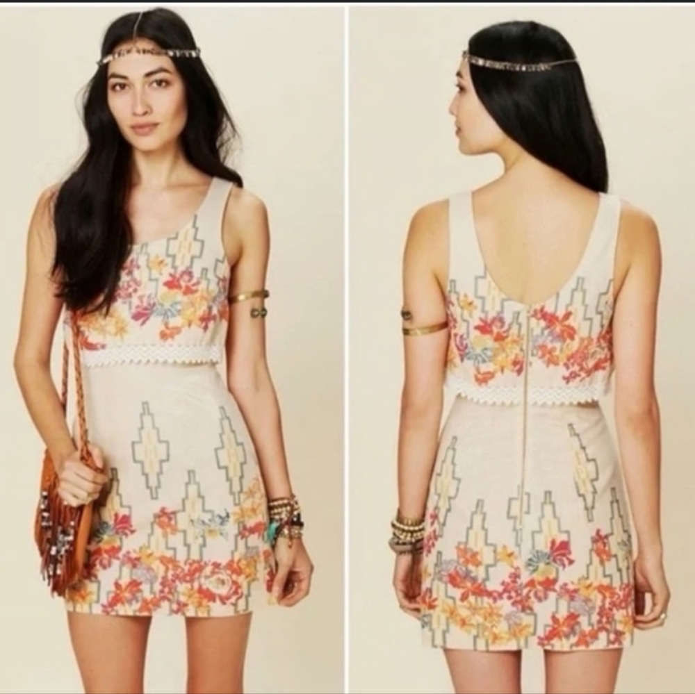 Free People Big Bang Metallic Boho Mini Dress XS